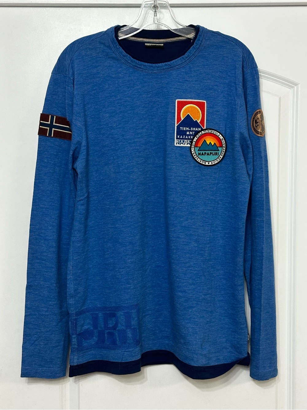 Napapijri Long Sleeve Shirt Blue Patchwork Graphic Large